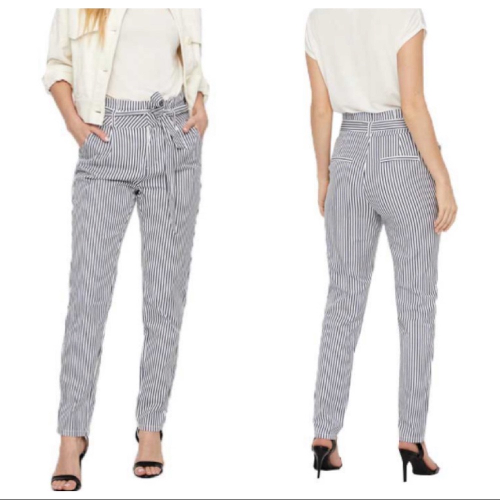 Vero Moda Black and White Striped Straight Leg Pants